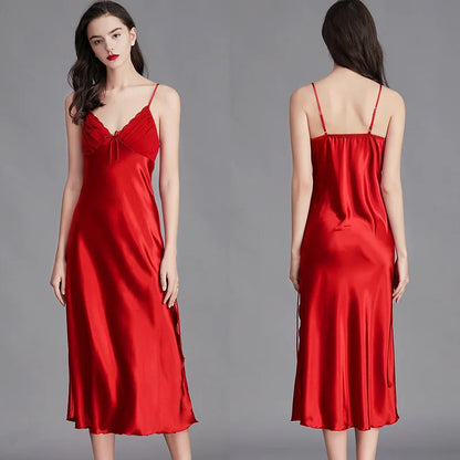 Long Sleeveless Satin Silk Nightgown for Women