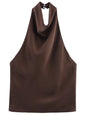 Halter Satin Backless Corset Top for Women in Yellow Pink Black