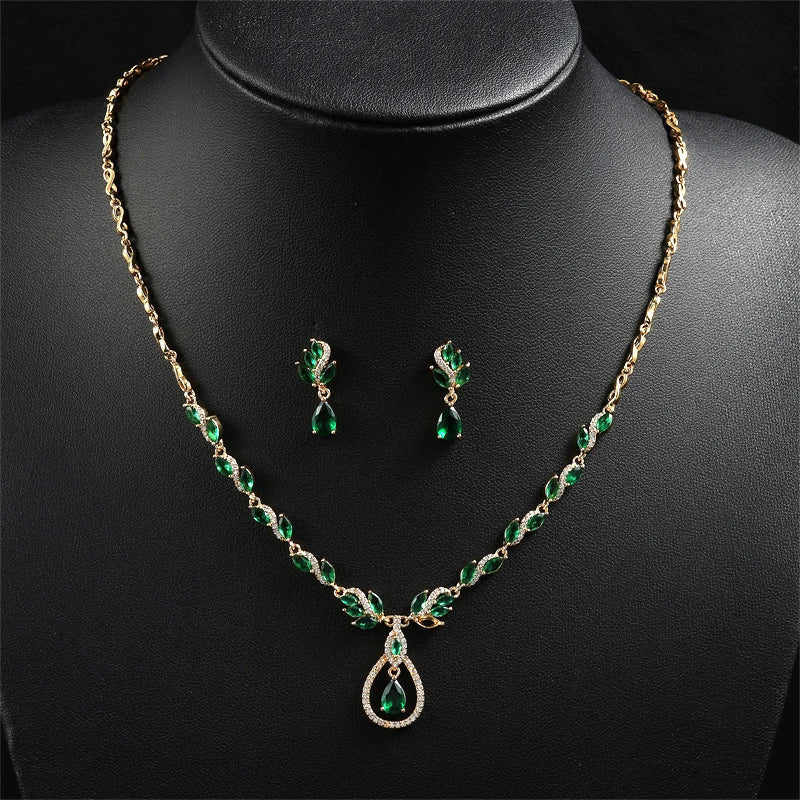ZAKOL Brilliant Zirconia Leaf Jewelry Set for Women