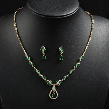 ZAKOL Brilliant Zirconia Leaf Jewelry Set for Women