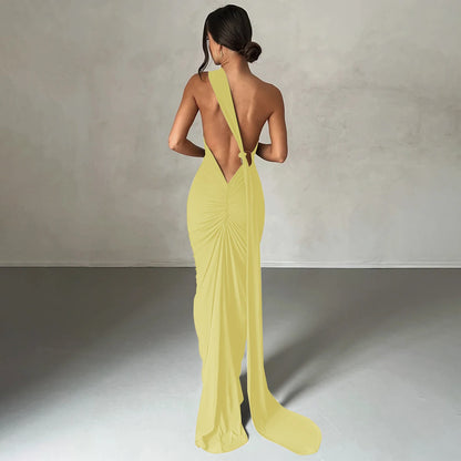 Hugcitar One Shoulder Backless Maxi Dress Women