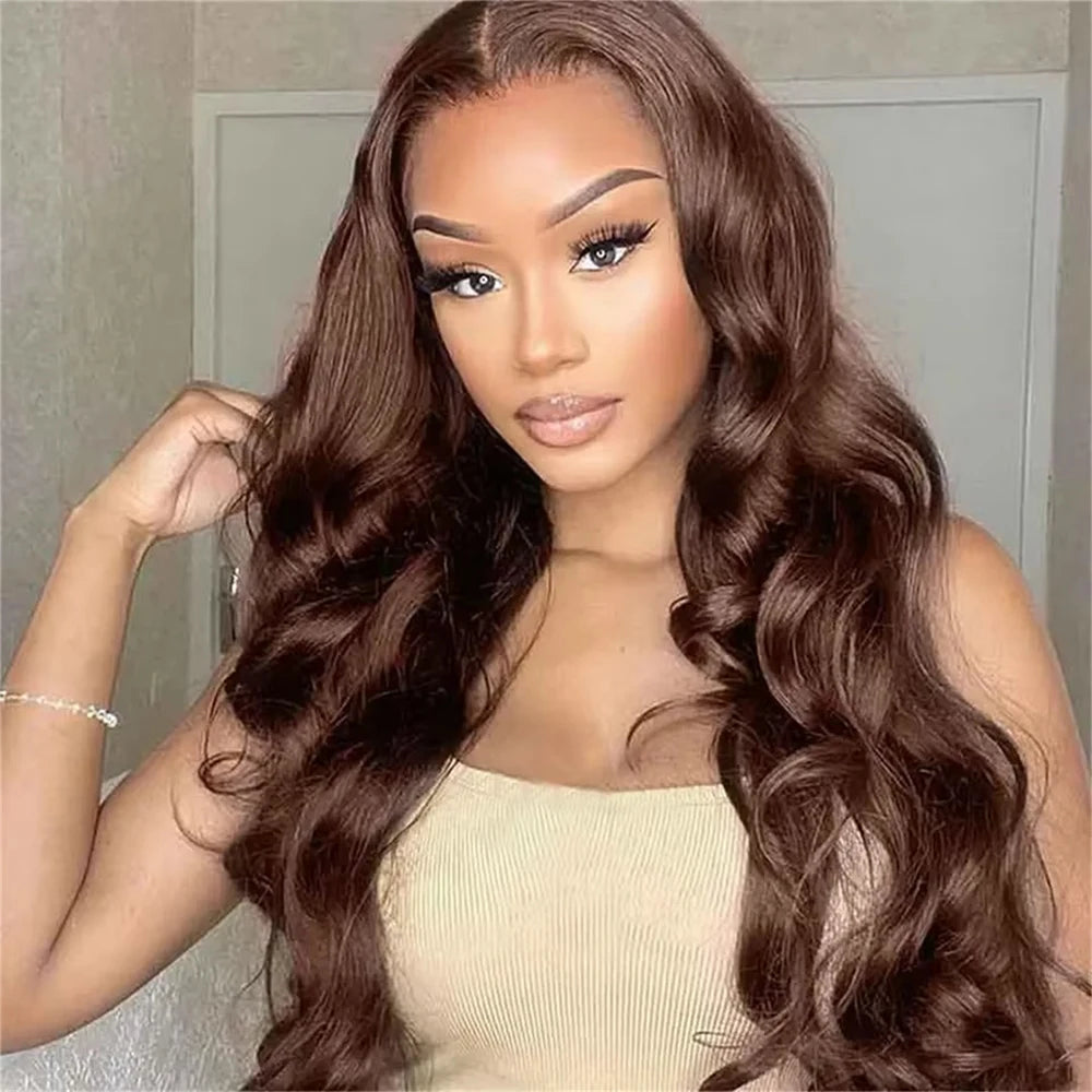 Chocolate Brown Body Wave Lace Front Human Hair Wig