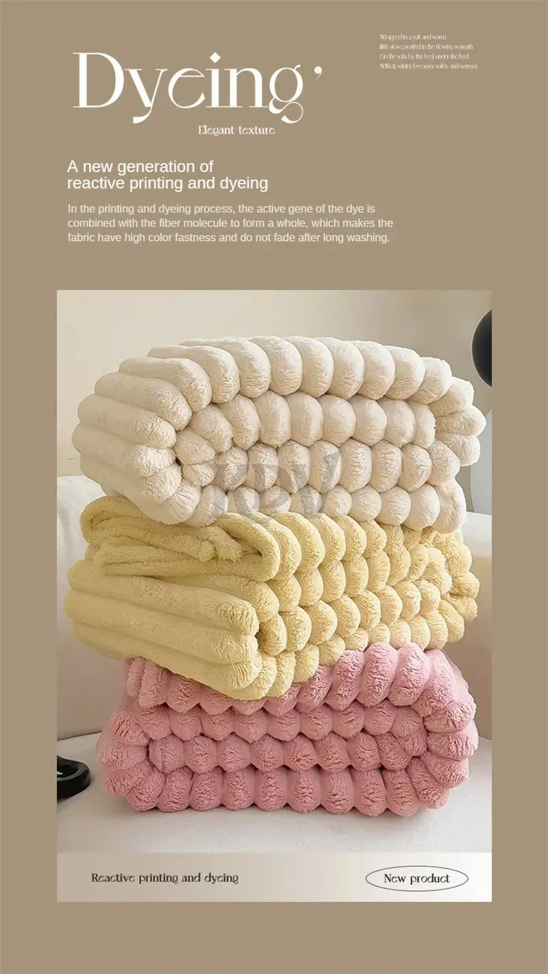 Luxury Faux Rabbit Fur Throw Blanket Solid Color Plush