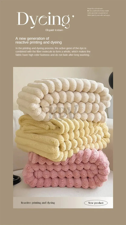 Luxury Faux Rabbit Fur Throw Blanket Solid Color Plush