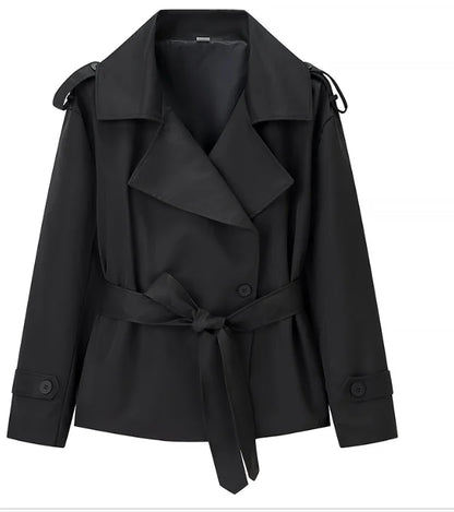 Lapel Lace Up Trench Coat Women Casual Long Sleeve