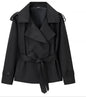 Lapel Lace Up Trench Coat Women Casual Long Sleeve