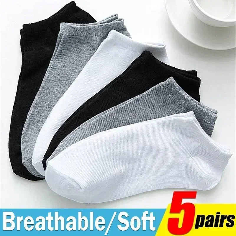 Unisex Ankle Socks Cotton Breathable Sports Black White Gray