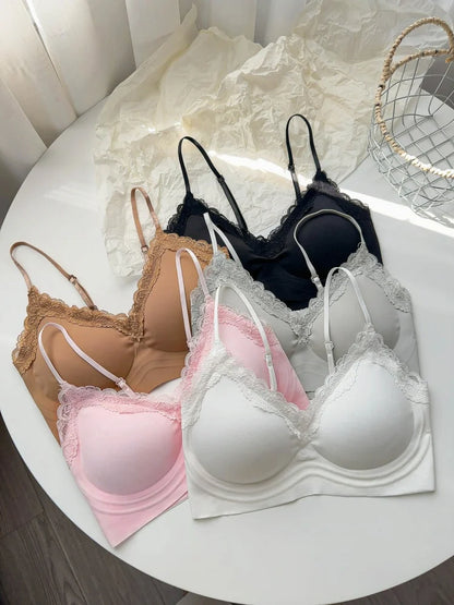 French Lace V Neck Seamless Wireless Bra S-XL