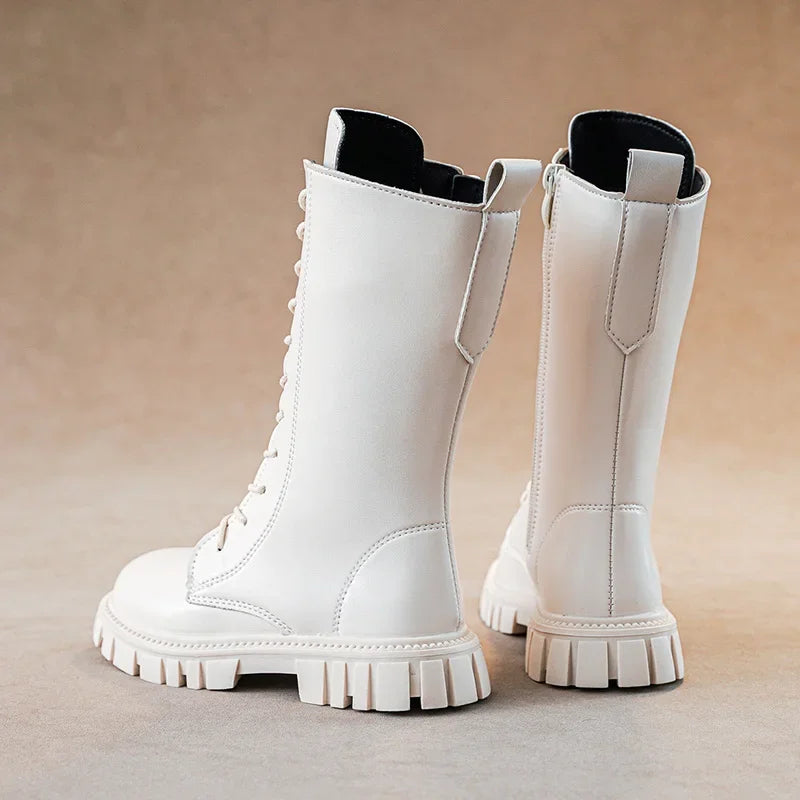 Black Mid Boots for Girls with Square Heel and Zip Closure