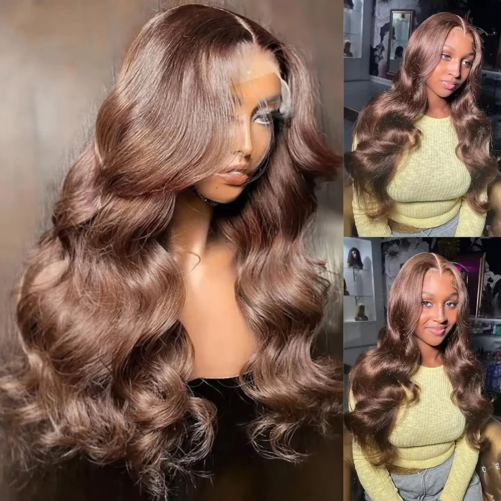 Chocolate Brown Body Wave Lace Front Human Hair Wig