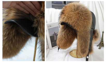 Men's Real Silver Fox Fur Bomber Hat