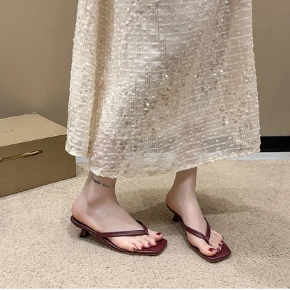 Women’s Low Heel Clip Toe Slippers for Summer Casual Wear
