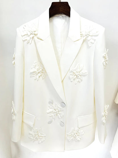Women's Double Breasted Long Blazer with Appliques