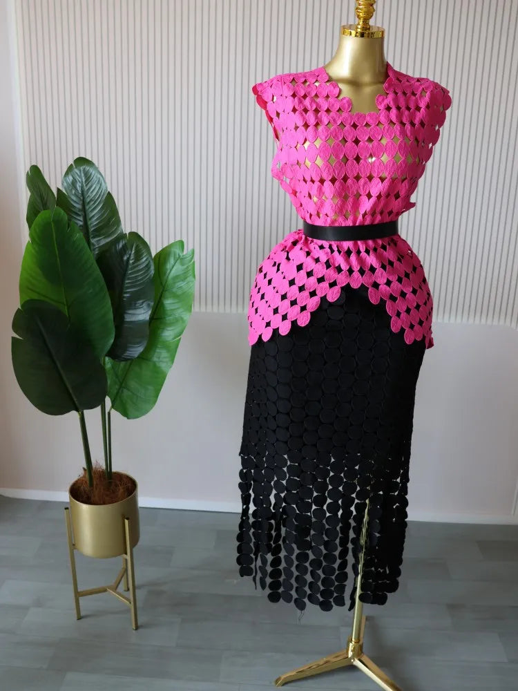 Women Cutout O-neck Crop Top and Bodycon Maxi Skirt Set
