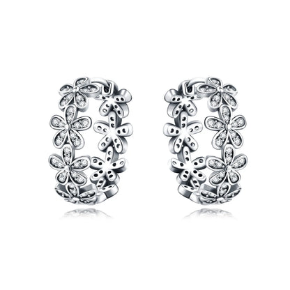 S925 Sterling Silver Iris Flower Hoop Earrings for Women