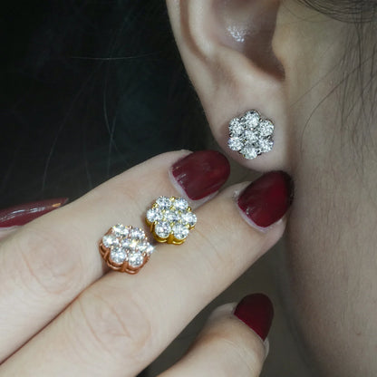 Classic Moissanite Diamond Flower Stud Earrings in Silver