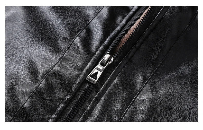 Men's Faux Leather Biker Jacket with Fleece Lining