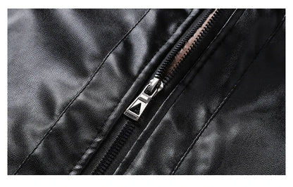 Men's Faux Leather Biker Jacket with Fleece Lining