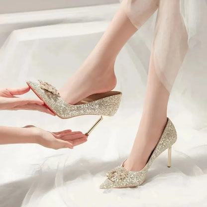 Elegant Crystal Pointed Toe High Heel Pumps for Women
