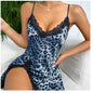 Leopard Silk Satin Nightgown with Lace Decoration