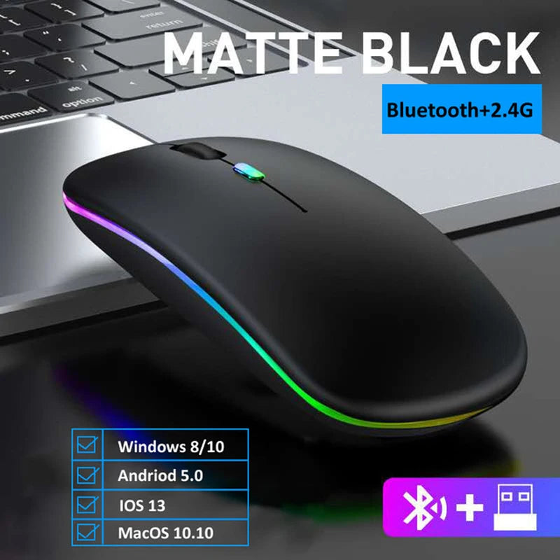 LED Wireless Mouse USB Rechargeable Bluetooth RGB