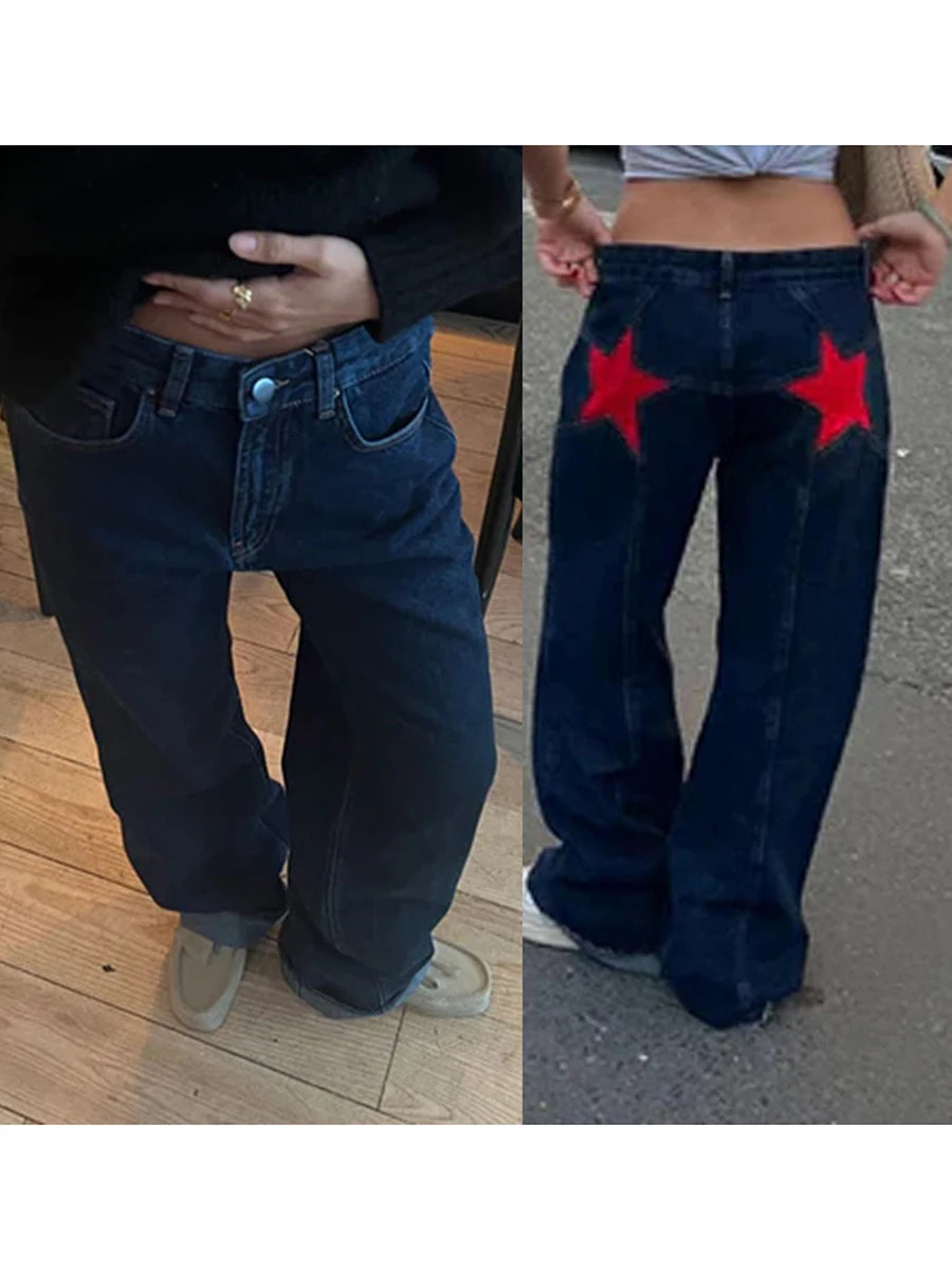 Women's Vintage Star Pattern Loose Denim Jeans