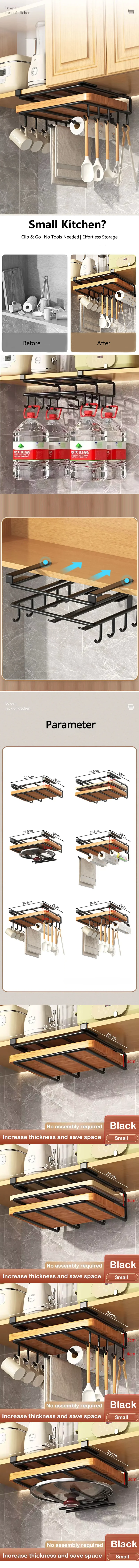 Steel Under Cabinet Organizer Rack with Hooks
