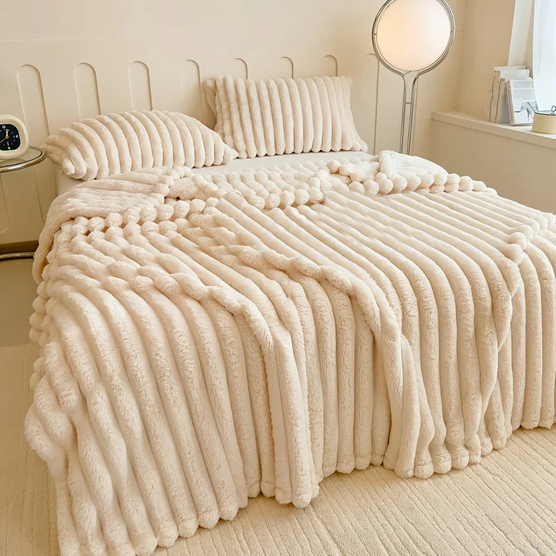 Thickened Wide Striped Flannel Multifunctional Blanket
