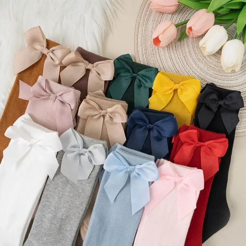 Knee High Cotton Baby Socks with Big Bow
