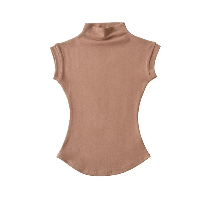 Women Summer Turtleneck Sleeveless Slim Fit Top