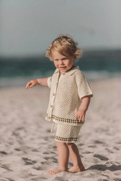 DGUKYM Summer Baby Knitted Sweater Cardigan Set