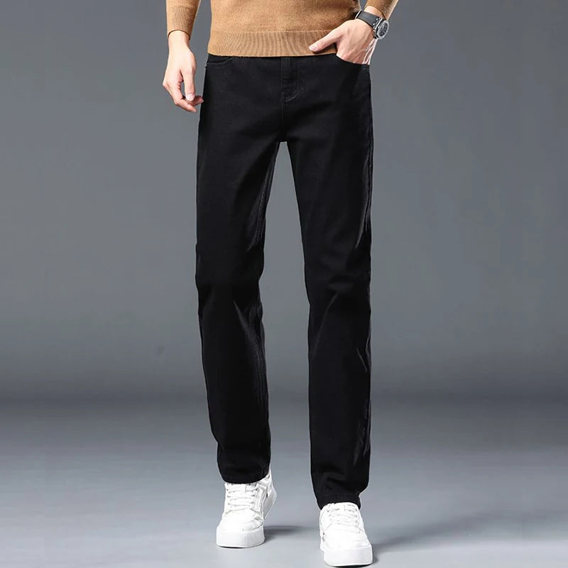 Men's Slim Denim Jeans Casual Elastic Trousers Black Gray
