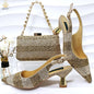 Italian Luxury Green Rhinestone Shoes and Bag Set
