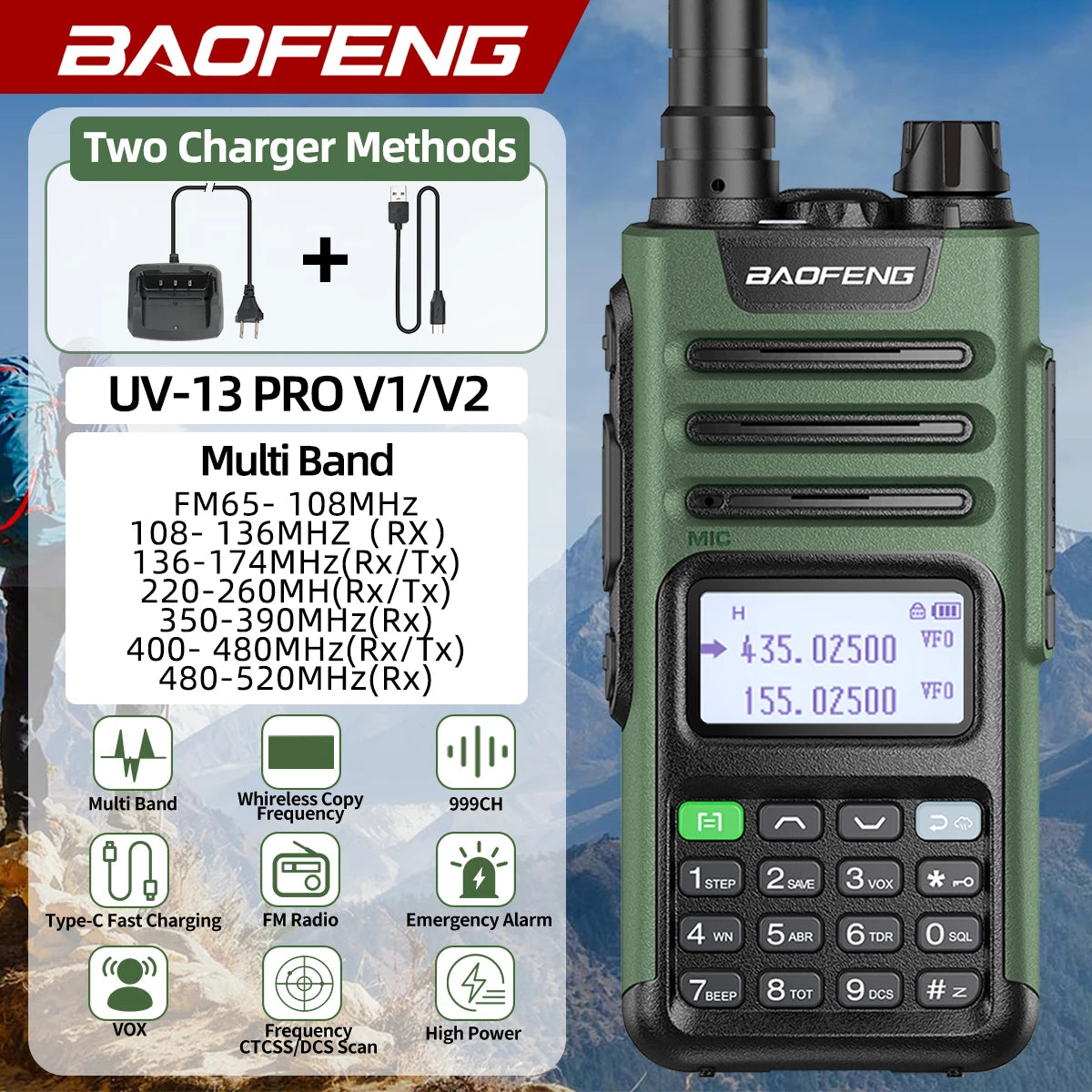BaoFeng M-13 PRO V2 High Power Multi Band Walkie Talkie