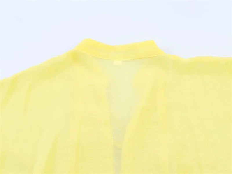 Women's Yellow Long Sleeve Shirt with Knot Decoration