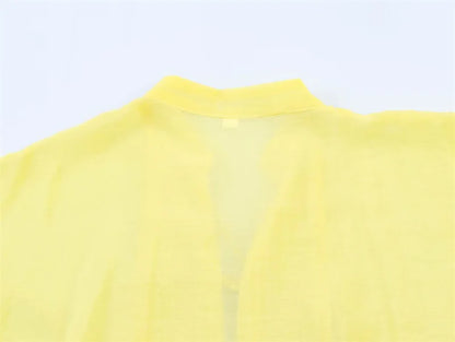 Women's Yellow Long Sleeve Shirt with Knot Decoration