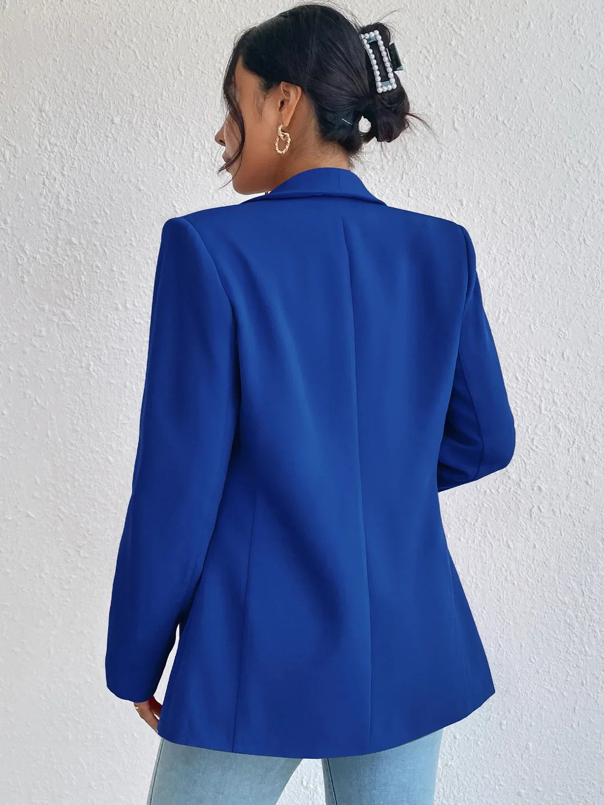 Solid Polyester Cotton Long Sleeve Women's Blazer