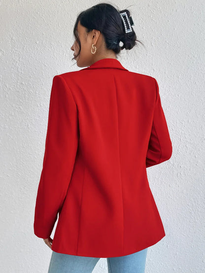 Solid Polyester Cotton Long Sleeve Women's Blazer