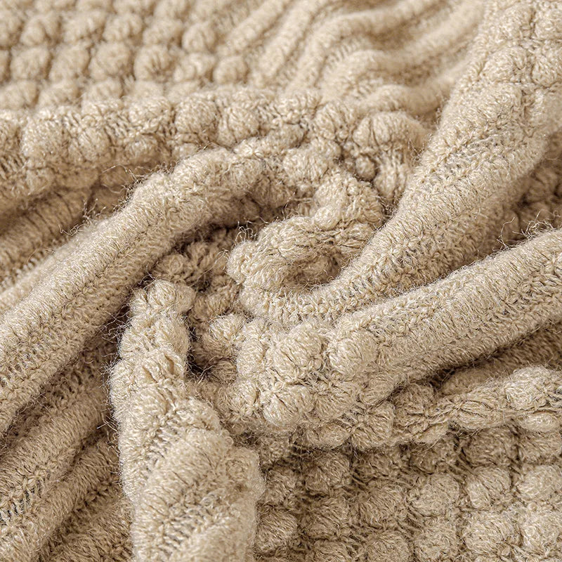 Khaki Knitted Acrylic Blanket with Tassels
