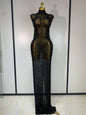 Gold Rhinestone Sleeveless Long Dress for Women