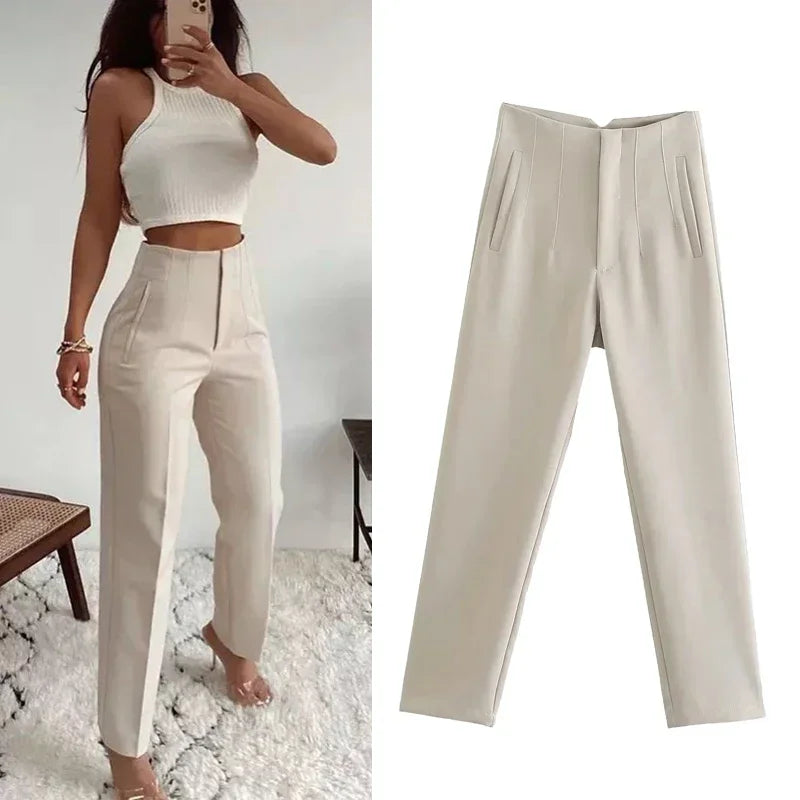 High Waist Pencil Pants for Women in Black and Pink