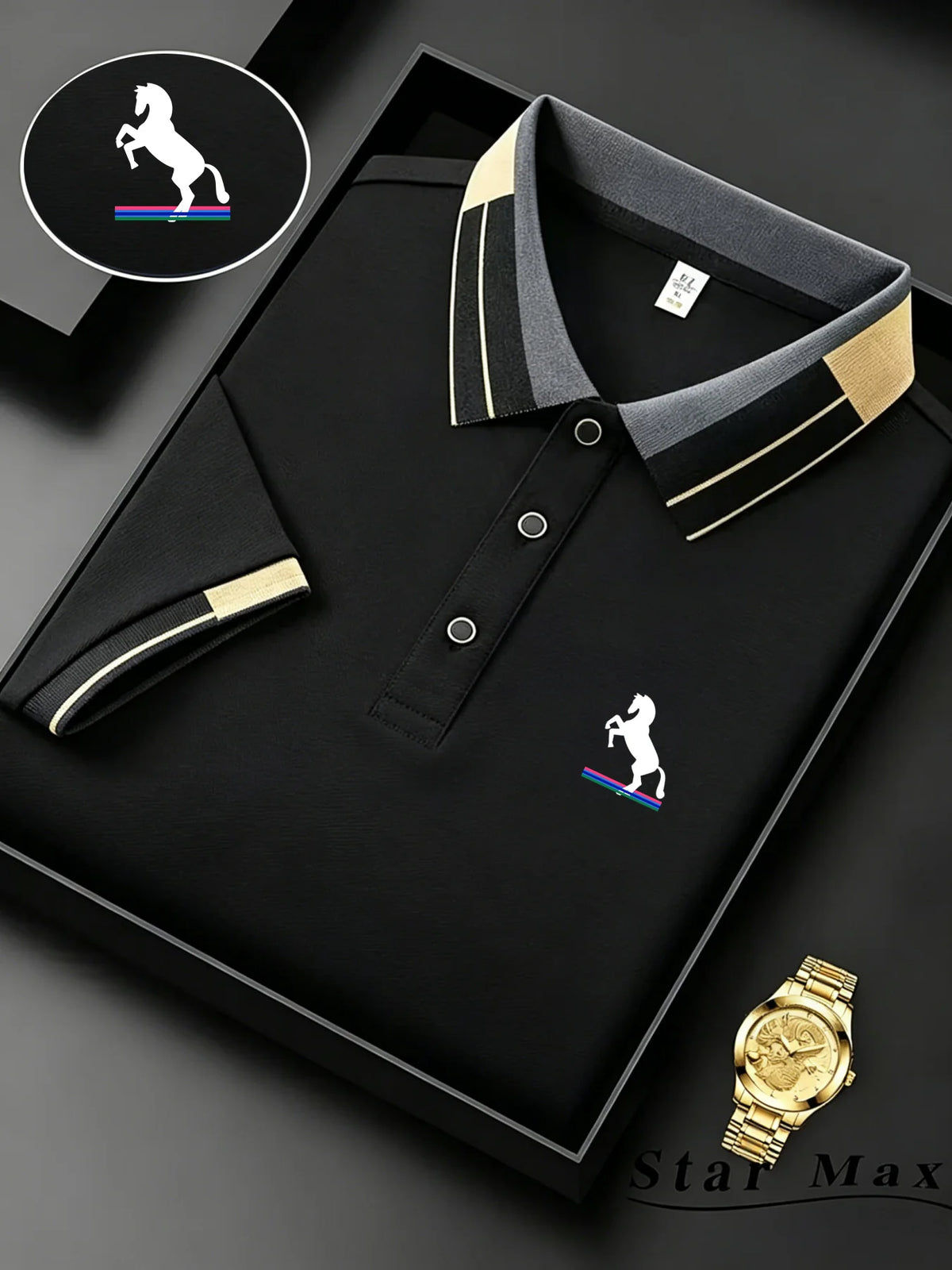 Men's Summer Casual Polo Shirt with Horse Embroidery