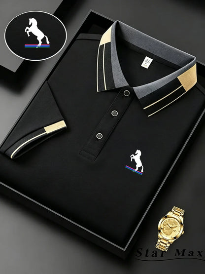 Men's Summer Casual Polo Shirt with Horse Embroidery
