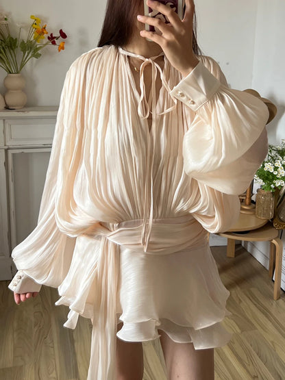 TWOTWINSTYLE V Neck Long Sleeve Mini Dress for Women