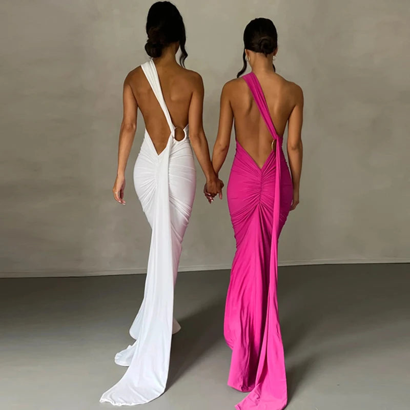 Hugcitar One Shoulder Backless Maxi Dress Women