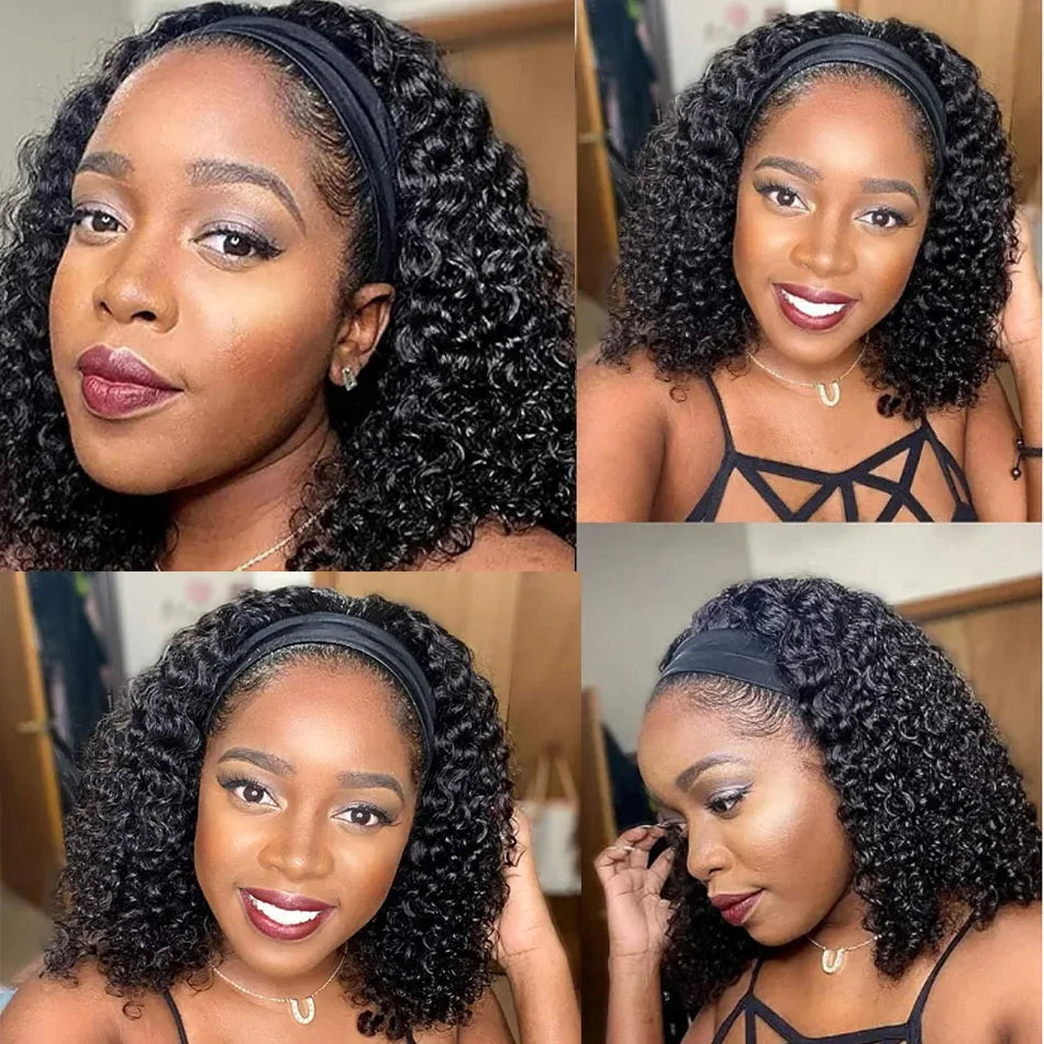 Brazilian Kinky Curly Headband Wig Glueless Short Bob