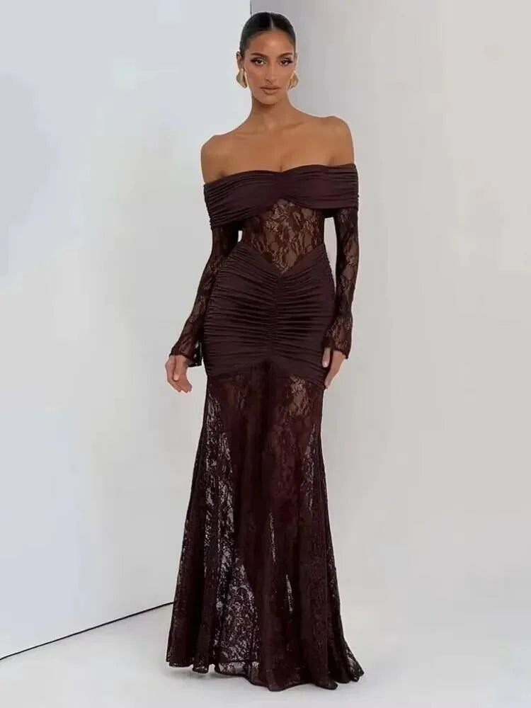 Deep V Hollow Backless Chiffon Maxi Party Dress