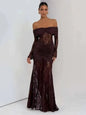 Deep V Hollow Backless Chiffon Maxi Party Dress