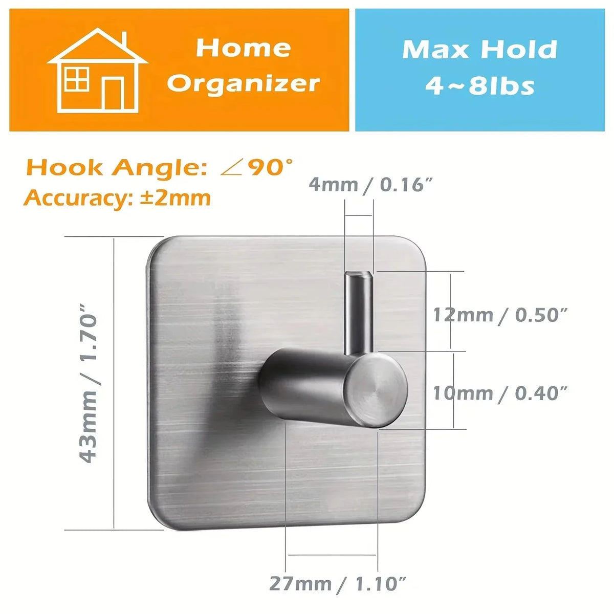 Adhesive Heavy Duty Wall Hook Waterproof Iron