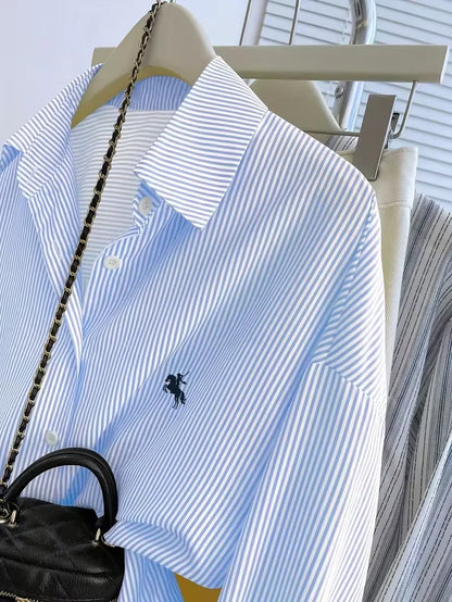 Women's Striped Knight Print Casual Long Sleeve Blouse